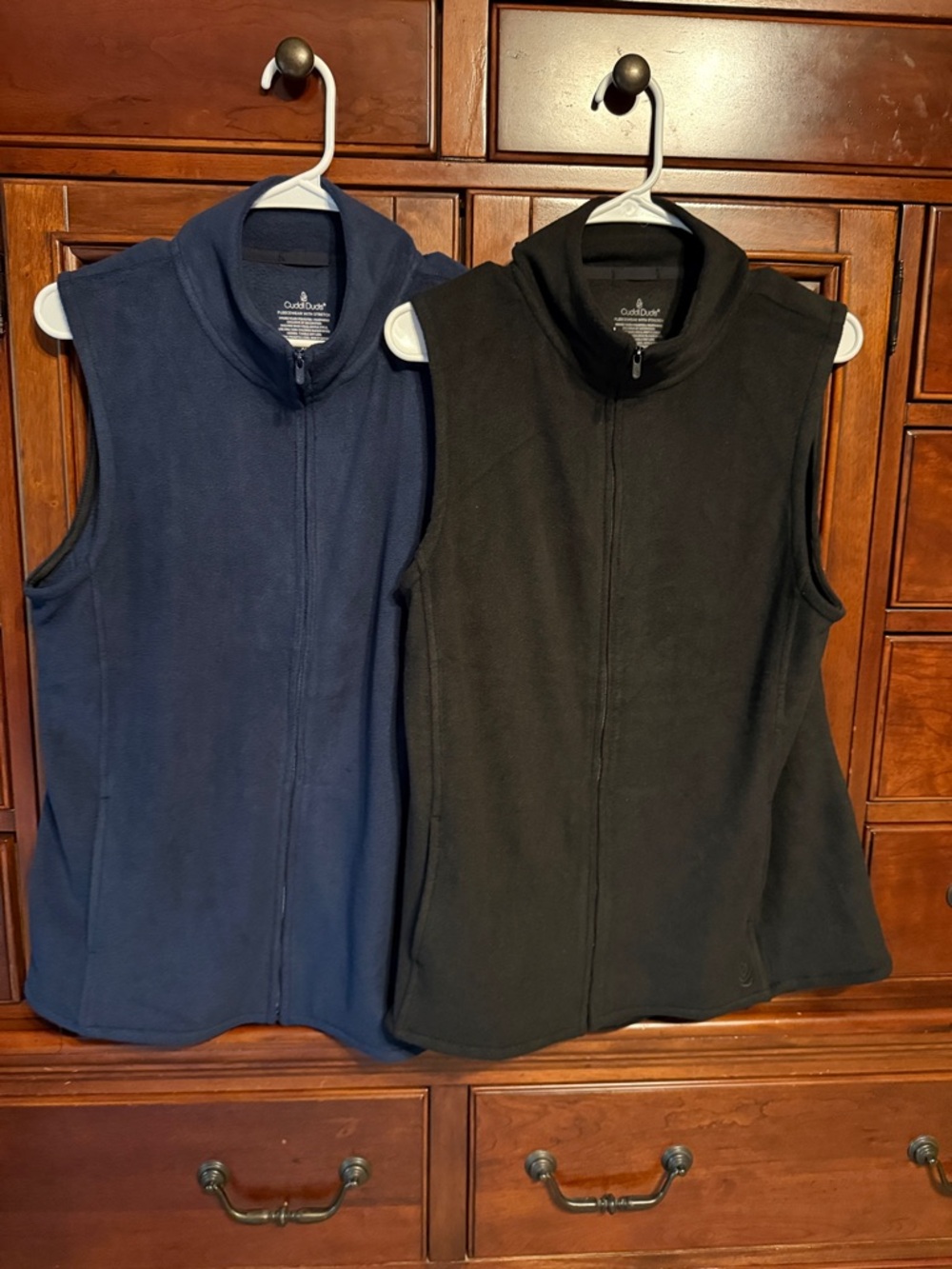 Cuddl Duds Women’s Fleecewear with Stretch Vests - Set of 2, Navy & Black, XL